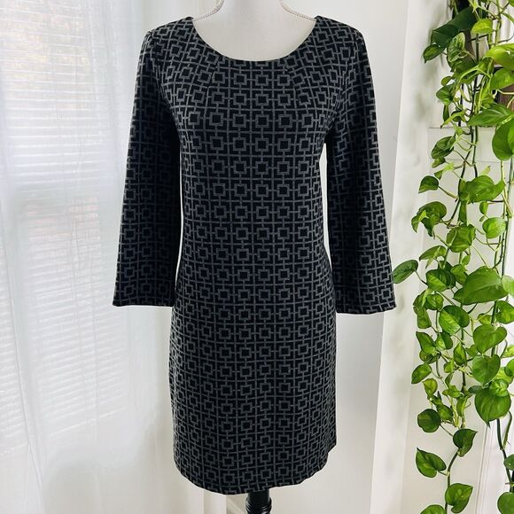 Grace Elements Charcoal Gray Thick Knit Cozy Sweater Dress Geometric - Size 6 - Picture 1 of 8